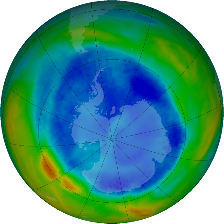 Antarctic ozone map for 21 August 2003